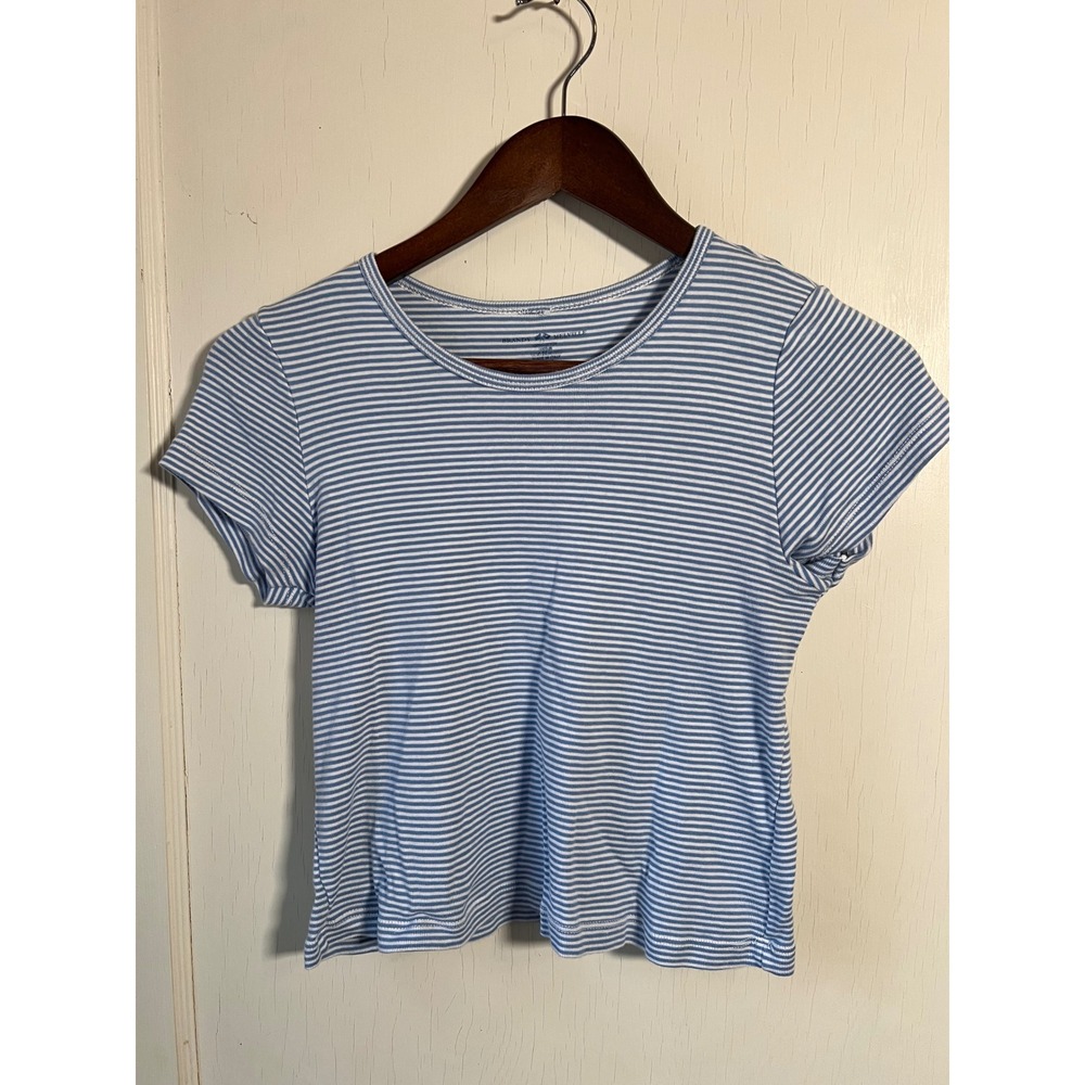 Brandy Melville Blue and White Striped Crop Tee